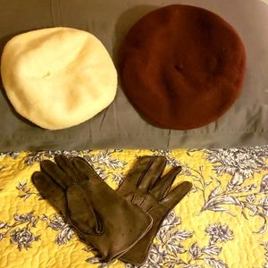 2 Wool beanies 1 Pair Size 9 Capeskin gloves